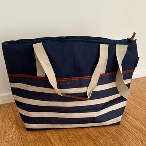 Navy and beige  Striped cooler Tote Bag